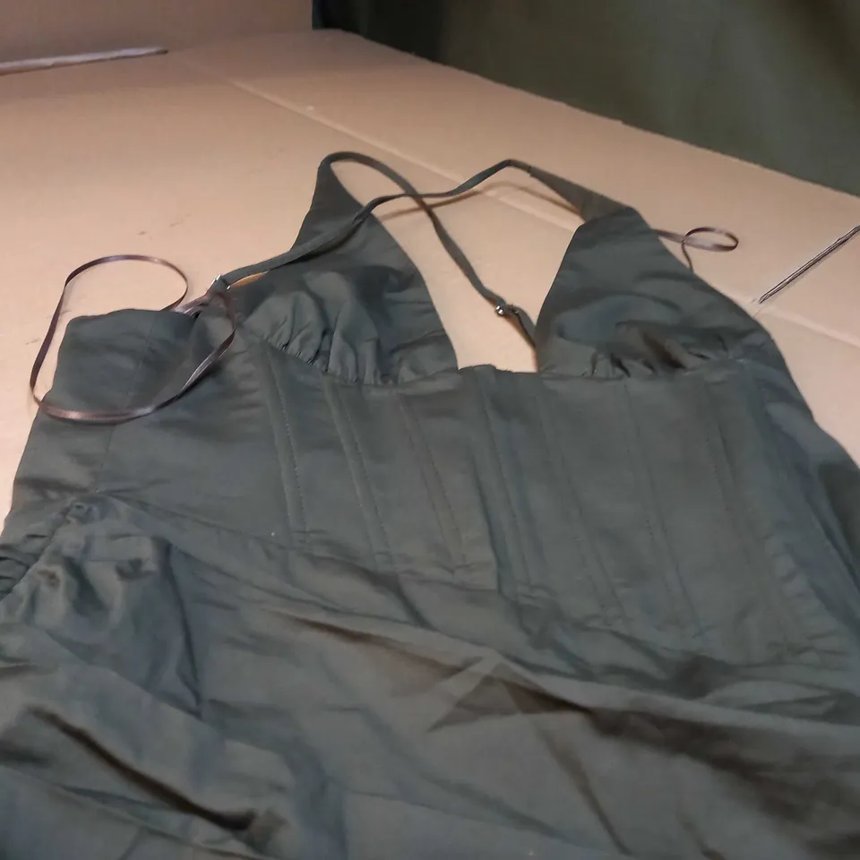 ZARA ARMY GREEN RUCHED FORM FITTING DRESS - SMALL