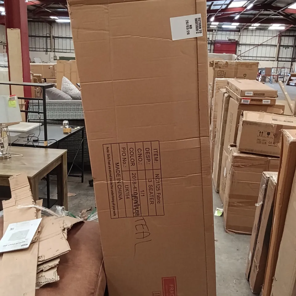 BOXED 3 SEATER FABRIC SOFA - TEAL (1 BOX)