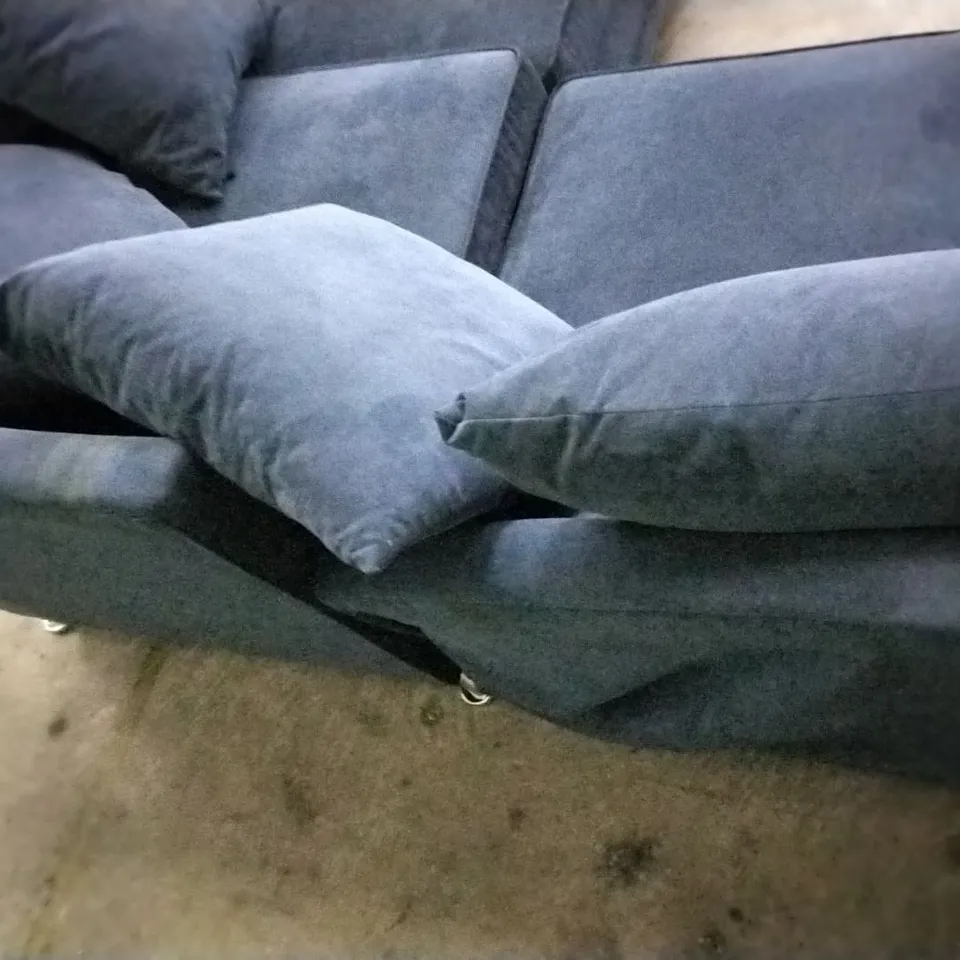QUALITY DESIGNER NAVY BLUE FABRIC L SHAPED CORNER SOFA GROUP 
