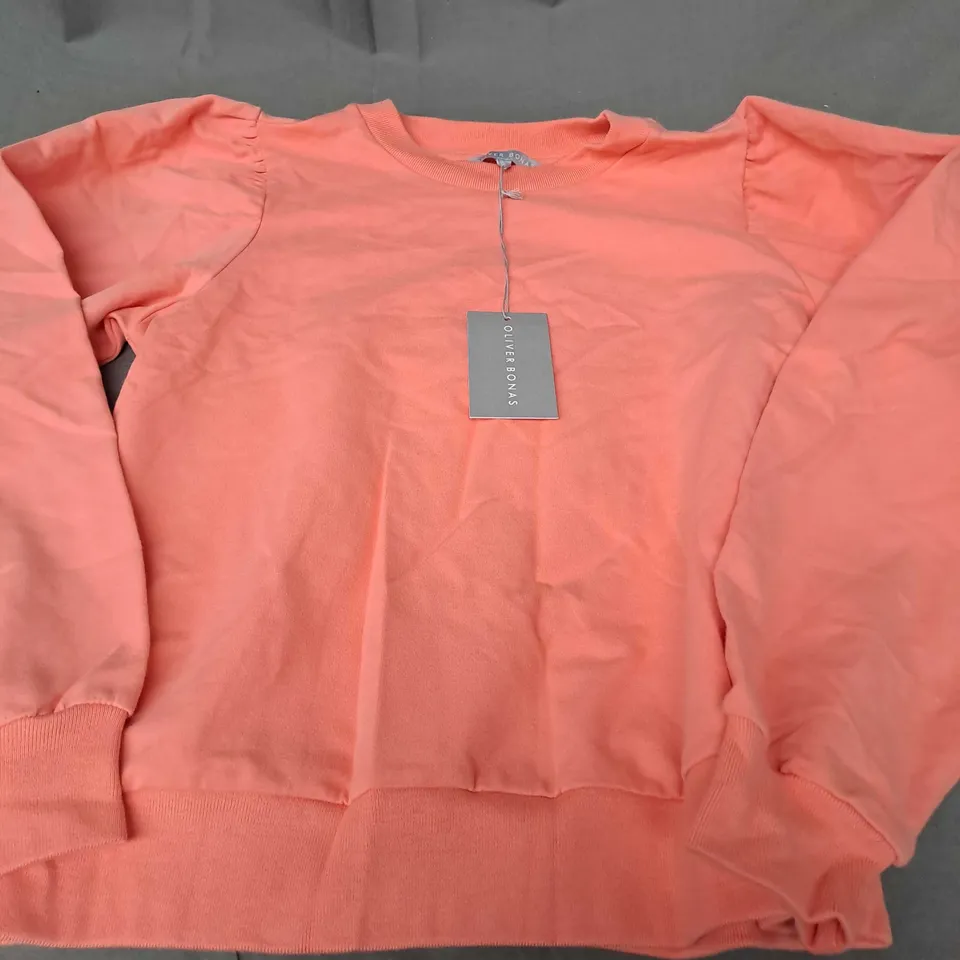 OLIVER BONAS CORAL PUFF SLEEVE SUPERSOFT JUMPER - SIZE 8