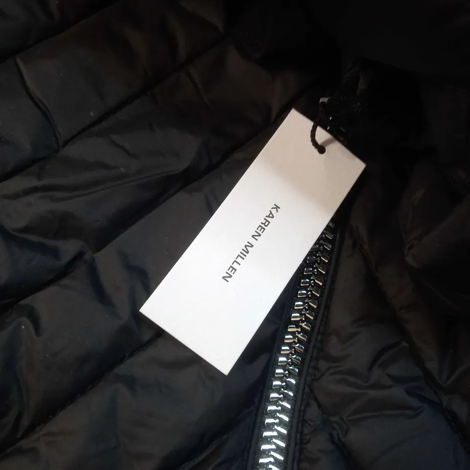 KAREN MILLEN BLACK DOWN FEATHER PACKABLE MAXI COAT - SIZE 12