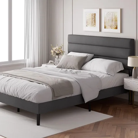 BOXED BELLAY UPHOLSTERED BED FRAME WITH CHANNEL TUFTED HEADBOARD (1 BOX)