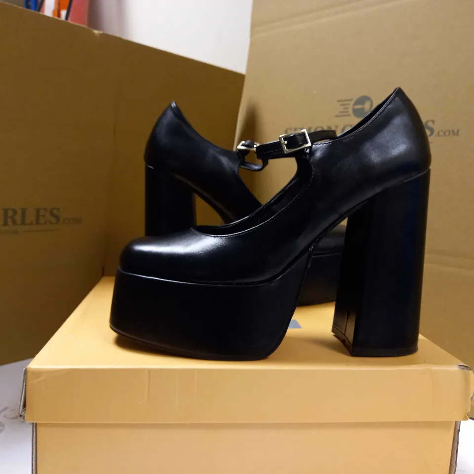 KOI BLACK DARKBLOOM PLATFORM VEGAN HEELS - SIZE 6 