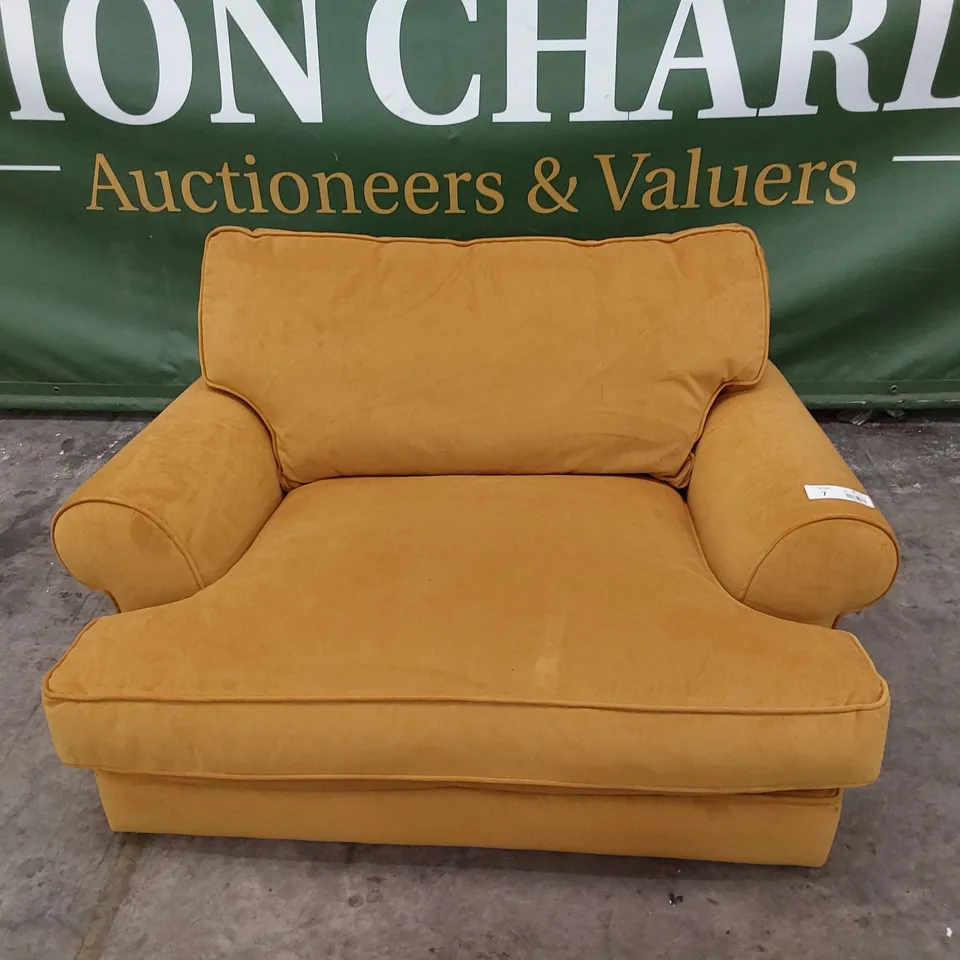 QUALITY BRITISH MADE LOUNGE Co BRIONY SNUGGLER CHAIR GOLD PLUSH FABRIC