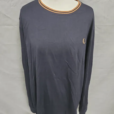 FRED PERRY LONG SLEEVE CREW TOP IN NAVY SIZE XL