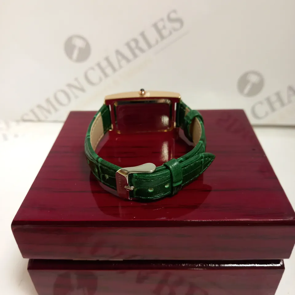 LADIES STOCKWELL WATCH – TEXTURED DIAL WITH SUB DIAL MINUTE HAND – GREEN LEATHER STRAP.