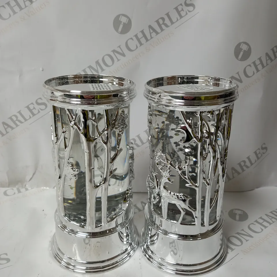 BOXED HOME REFLECTIONS SET OF PRELIT SWIRLING GLITTER SCENIC PILLARS - SILVER