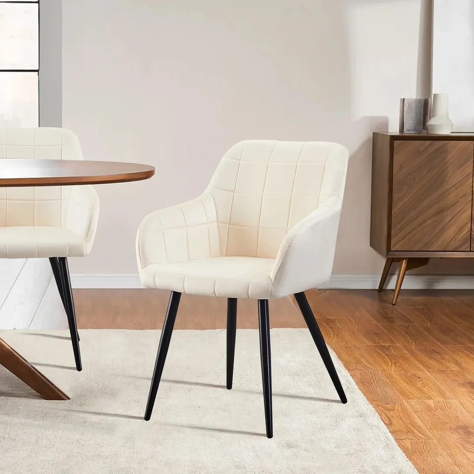 BOXED SET OF 2 CLIPOP CLARA CREAM VELVET CHAIRS (1 BOX)