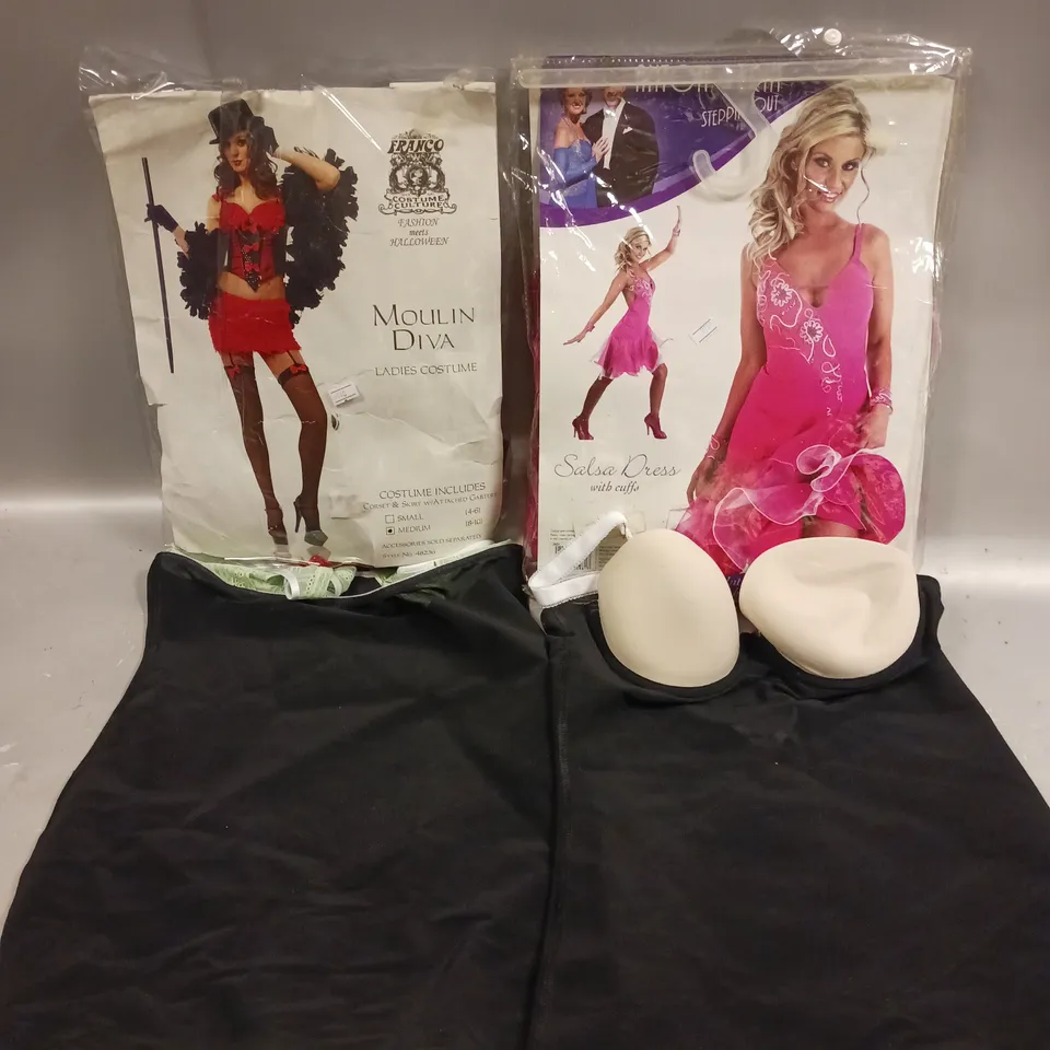 APPROXIMATELY 40 ASSORTED WOMENS COSTUME & CLOTHING PRODUCTS IN VARIOUS STYLES & SIZES 