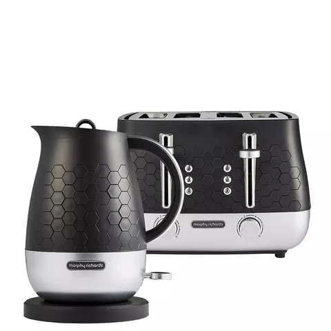 BOXED MORPHY RICHARDS CASSINI KETTLE & TOASTER - BLACK (2 BOXES)