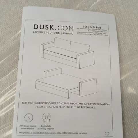 WRAPPED & UNASSEMBLED DUSK SOHO SOFA BED
