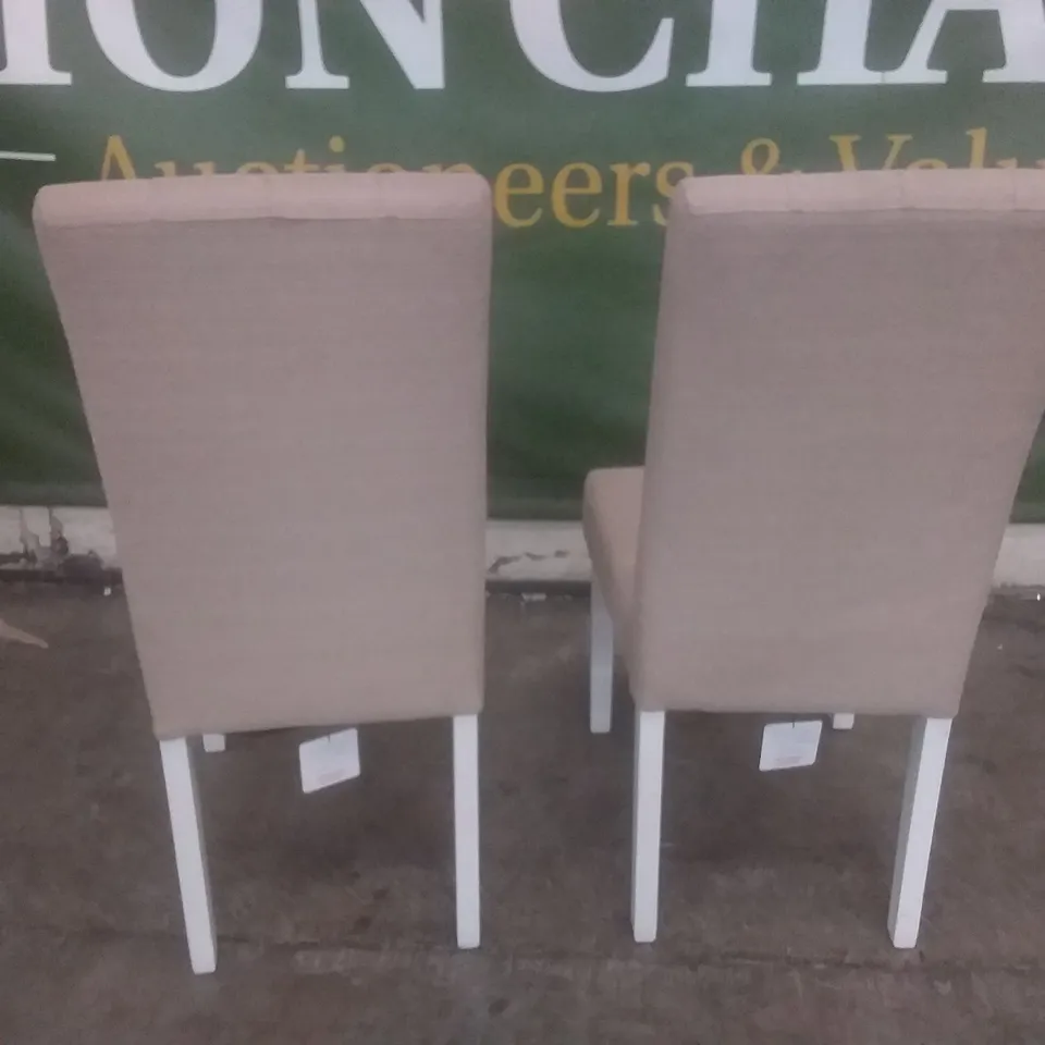 SET OF 2 DESIGNER REGENT UPHOLSTERED DINING CHAIRS OATMEAL FABRIC WHITE LEGS