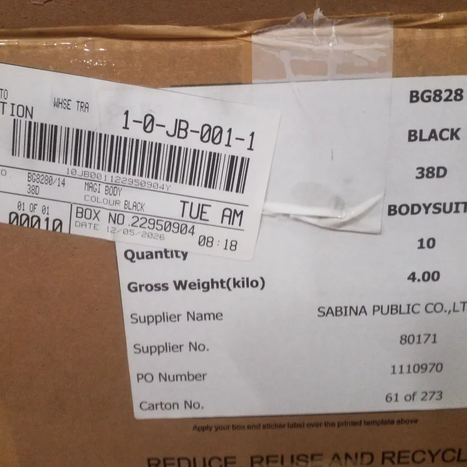 BOX CONTAINING APPROXIMATELY 10 BRAND NEW MAGISCULPT BLACK BODYSUITS - SIZE 38D