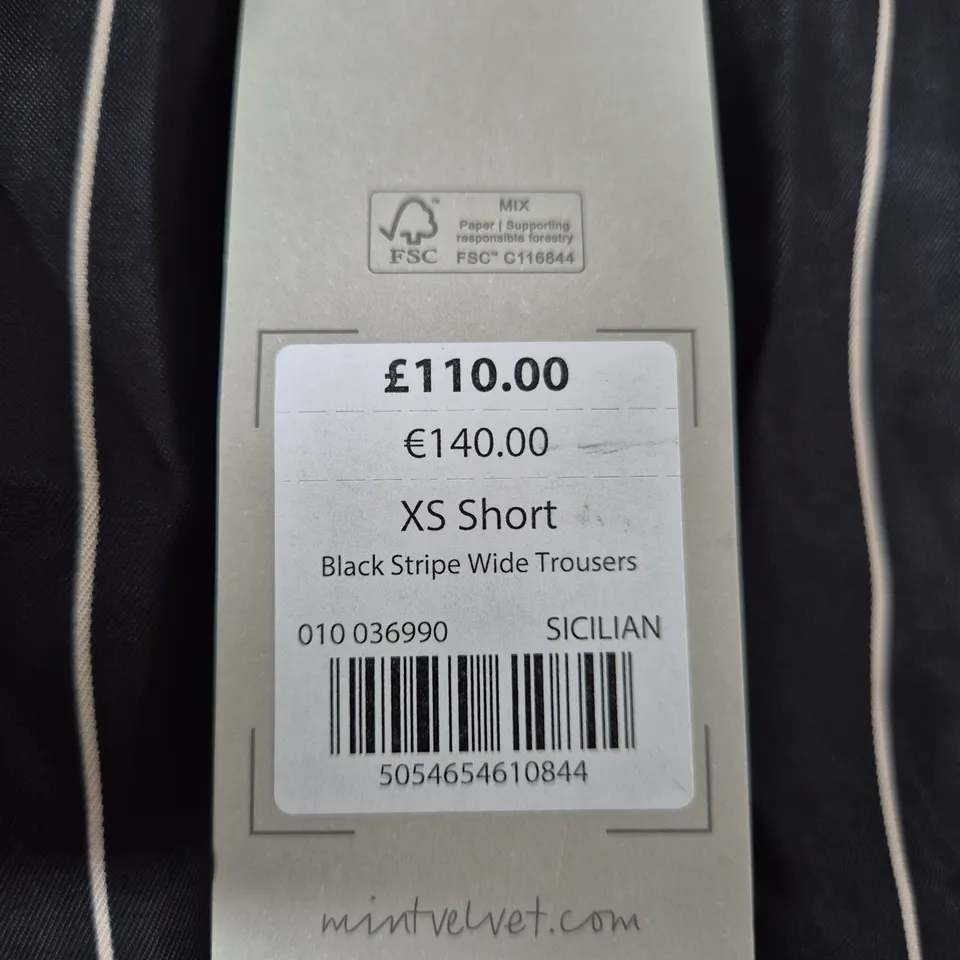 MINT VELVET SICILIAN BLACK STRIPE WIDE TROUSERS, XS SHORT