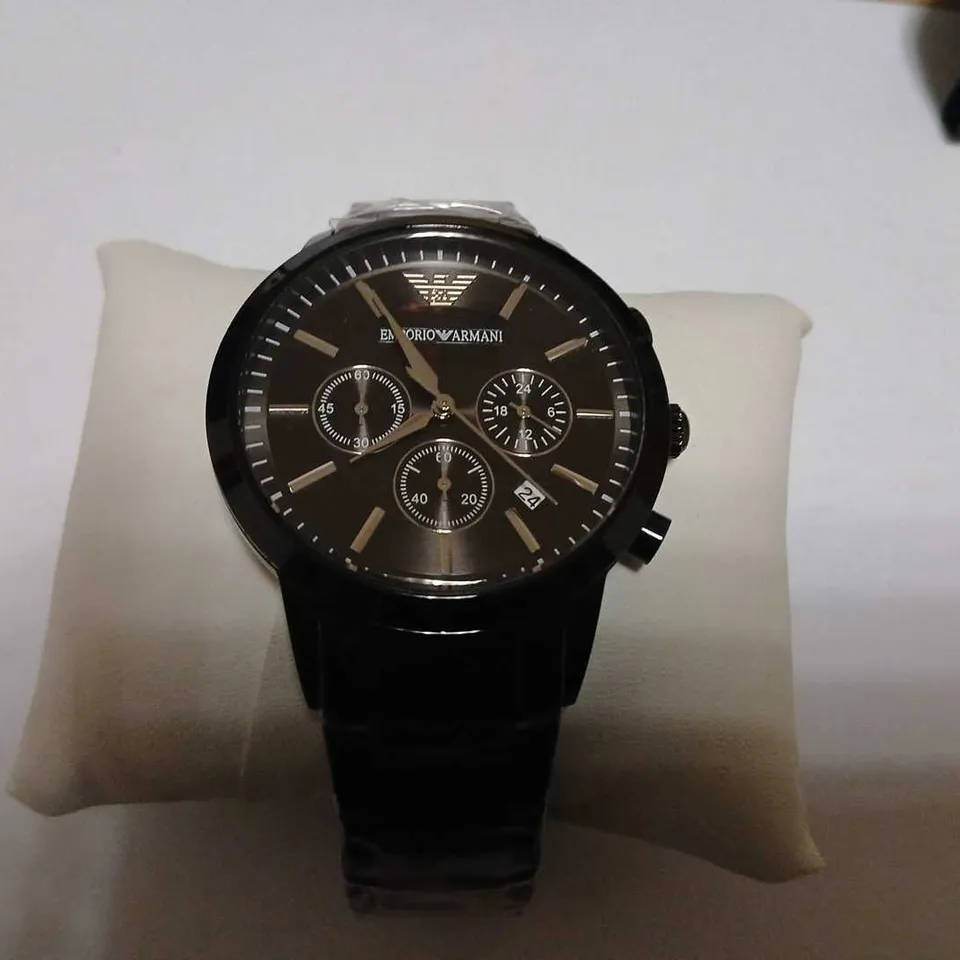 EMPORIO ARMANI CHRONOGRAPH WATCH – BLACK DIAL, STAINLESS STEEL BRACELET
