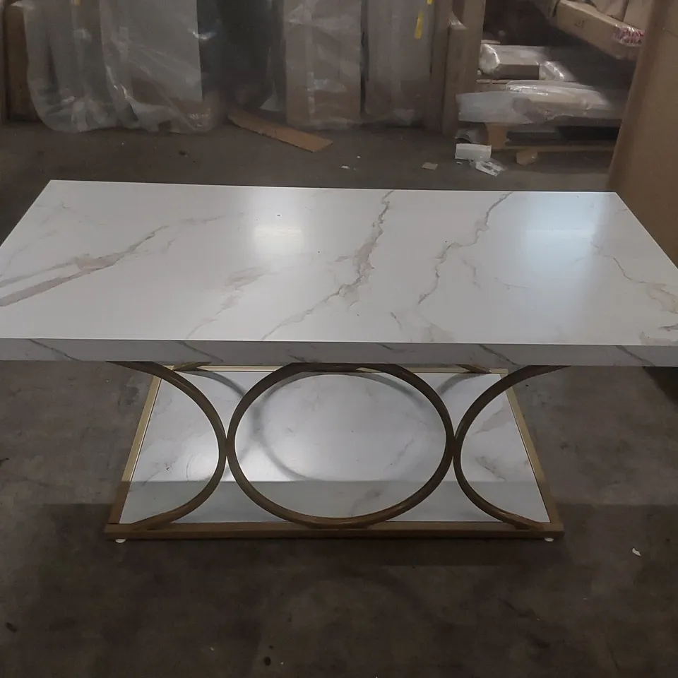 TRIBESIGNS 2-TIER RECTANGLE COFFEE TABLE WITH A WHITE FAUX MARBLE TOP