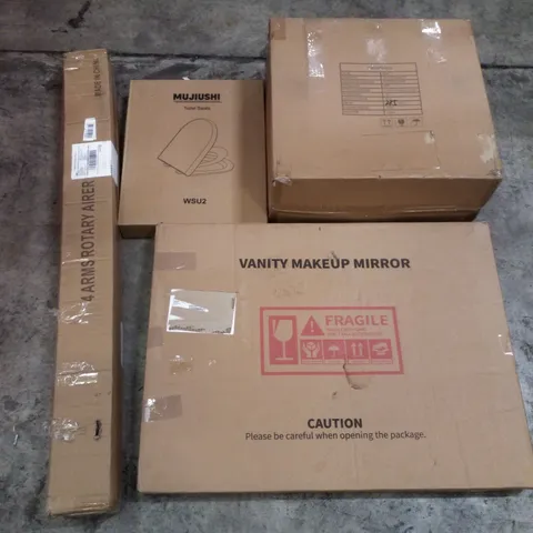 PALLET CONTAINING ASSORTED PRODUCTS INCLUDING VANITY MAKEUP MIRROR, GREY STANDING HEATER, TOILET SEAT & 4 ARMS ROTARY AIRER