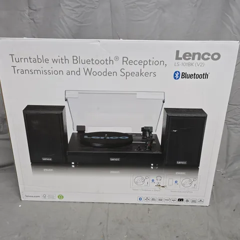LENCO LS-101BK (V2) TURNTABLE WITH BLUETOOTH RECEPTION AND WOODEN SPEAKERS – BOXED