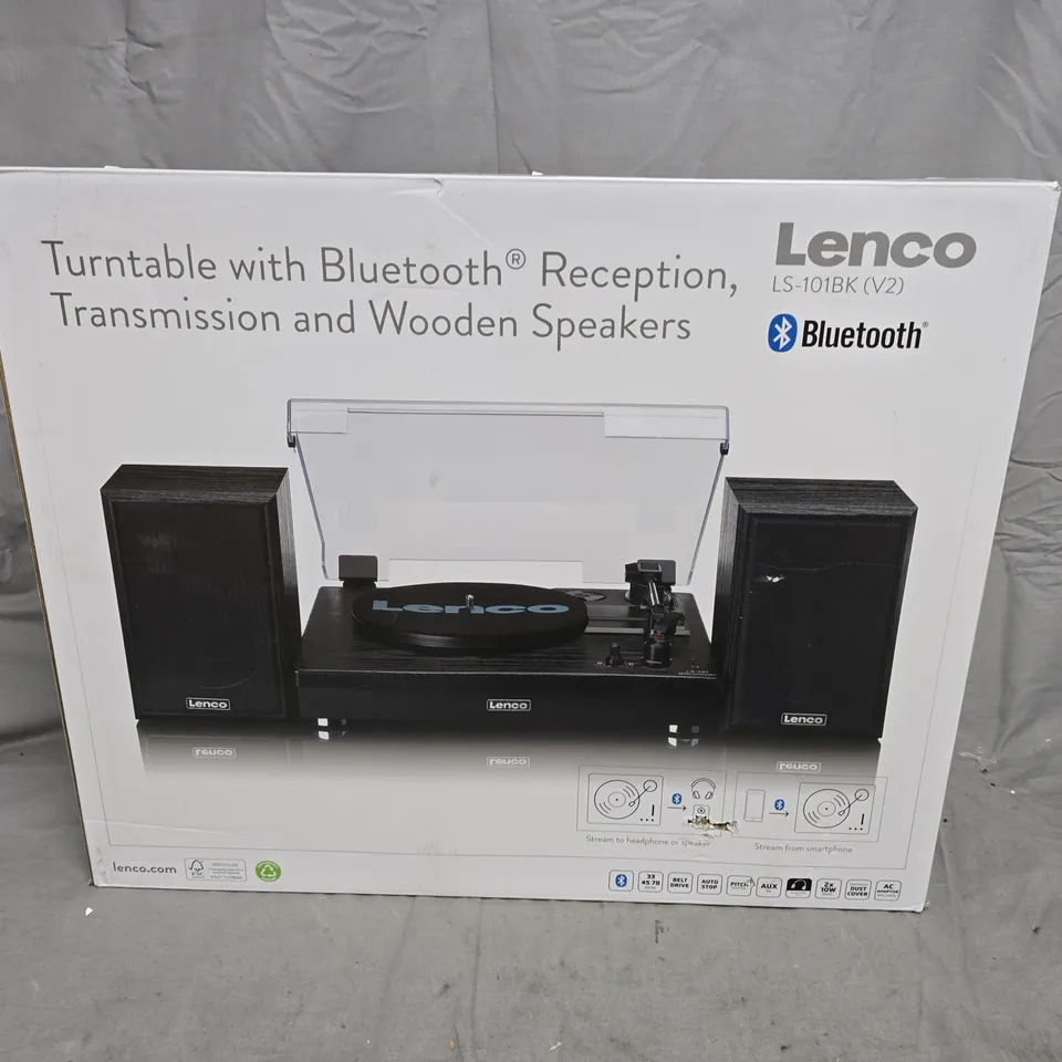 LENCO LS-101BK (V2) TURNTABLE WITH BLUETOOTH RECEPTION AND WOODEN SPEAKERS – BOXED