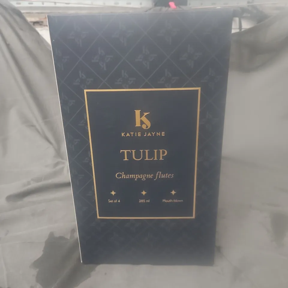 KATIE JAYNE TULIP CHAMPAGNE FLUTES – SET OF 4, 285 ML, MOUTH-BLOWN, BOXED