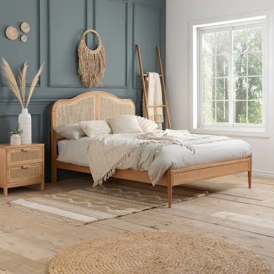 BOXED BIRLEA 150CM LEONIE RATTAN BED OAK (2 BOXES)