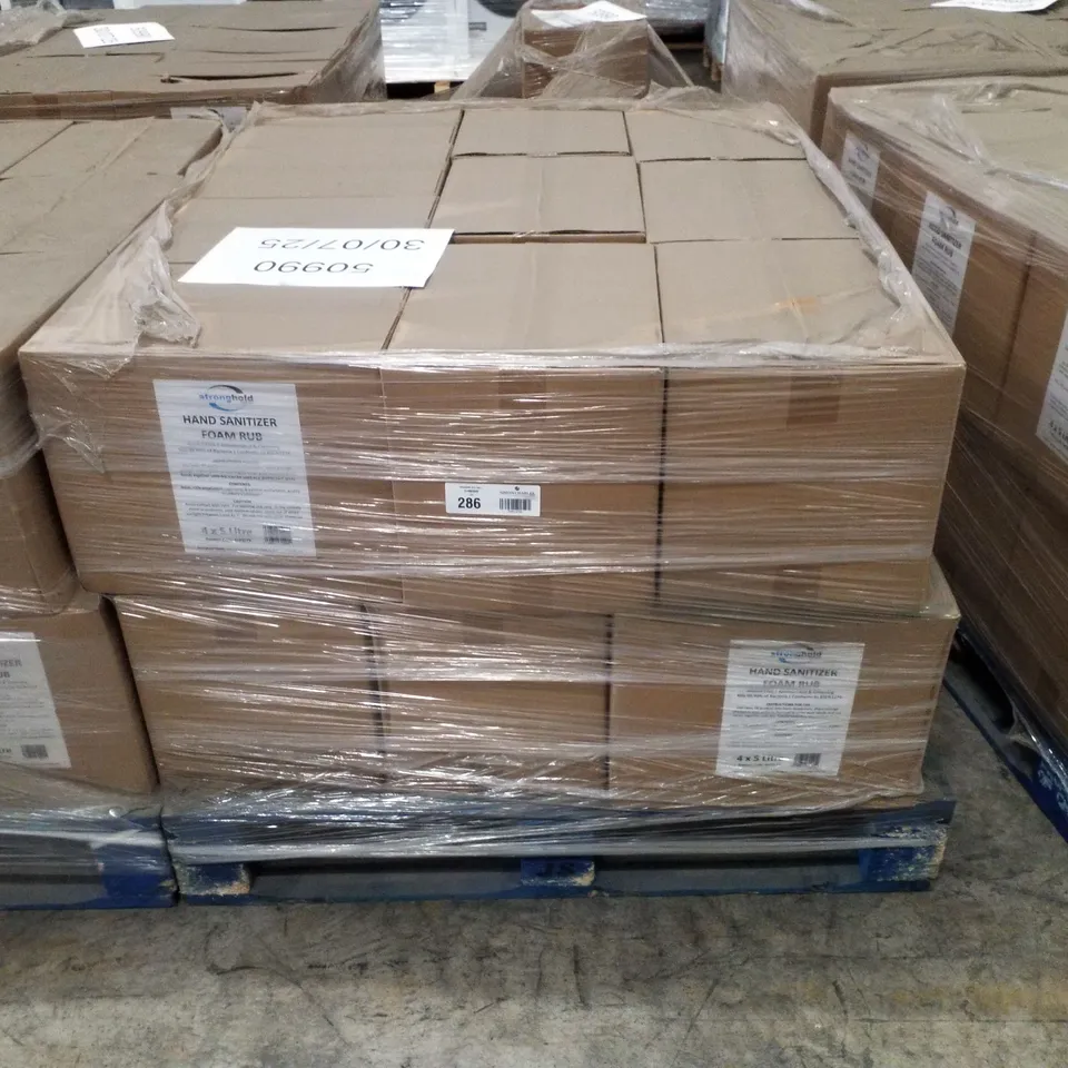PALLET CONTAINING APPROXIMATELY 80 BOTTLES OF STRONGHOLD ALCOHOL HAND SANITISER 5LTR