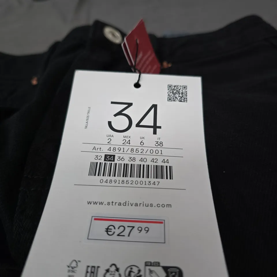 STRADIVARIUS D92 STRAIGHT WIDE TROUSERS – BLACK, UK 6 (EU 34)