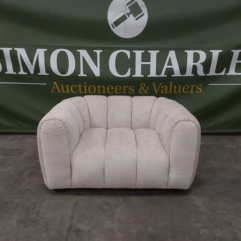 QUALITY DESIGNER BELLE SNUGGLER CHAIR IN GLAM BLOCK FABRIC - NATURAL