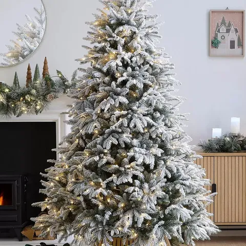 BOXED 7FT DELUXE SNOWDEN PRE LIT FLOCKED CHRISTMAS TREE