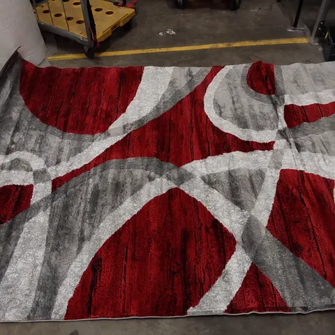 HAZZARD MACHINE WOVEN GREY/RED RUG // 200 X 290CM