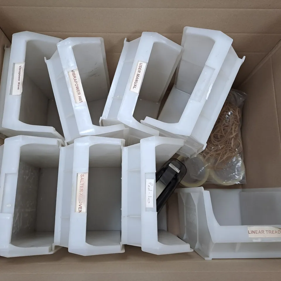 LARGE BOX OF WHITE STORAGE CONTAINERS 