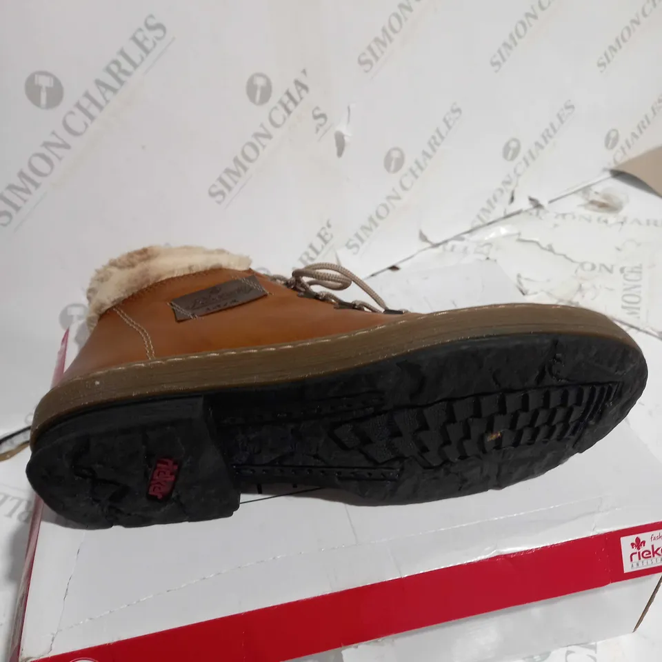 BOXED PAIR OF RIEKER LACE UP ANKLE BOOTS - TAN - UK SIZE 8