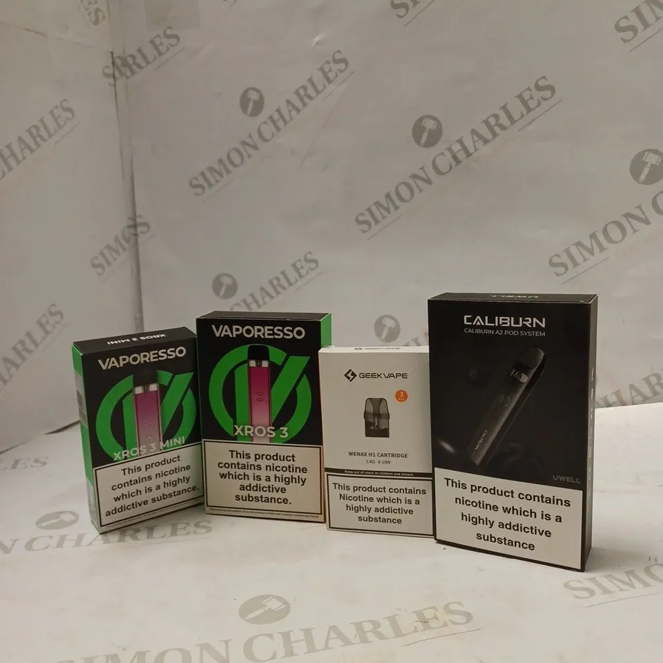 BOX OF APPROX 10 ITEMS TO INCLUDE VAPORESSO XROS 3, CALIBURN A2, GEEK VAPE WENAX H1 CARTRIDGE. 