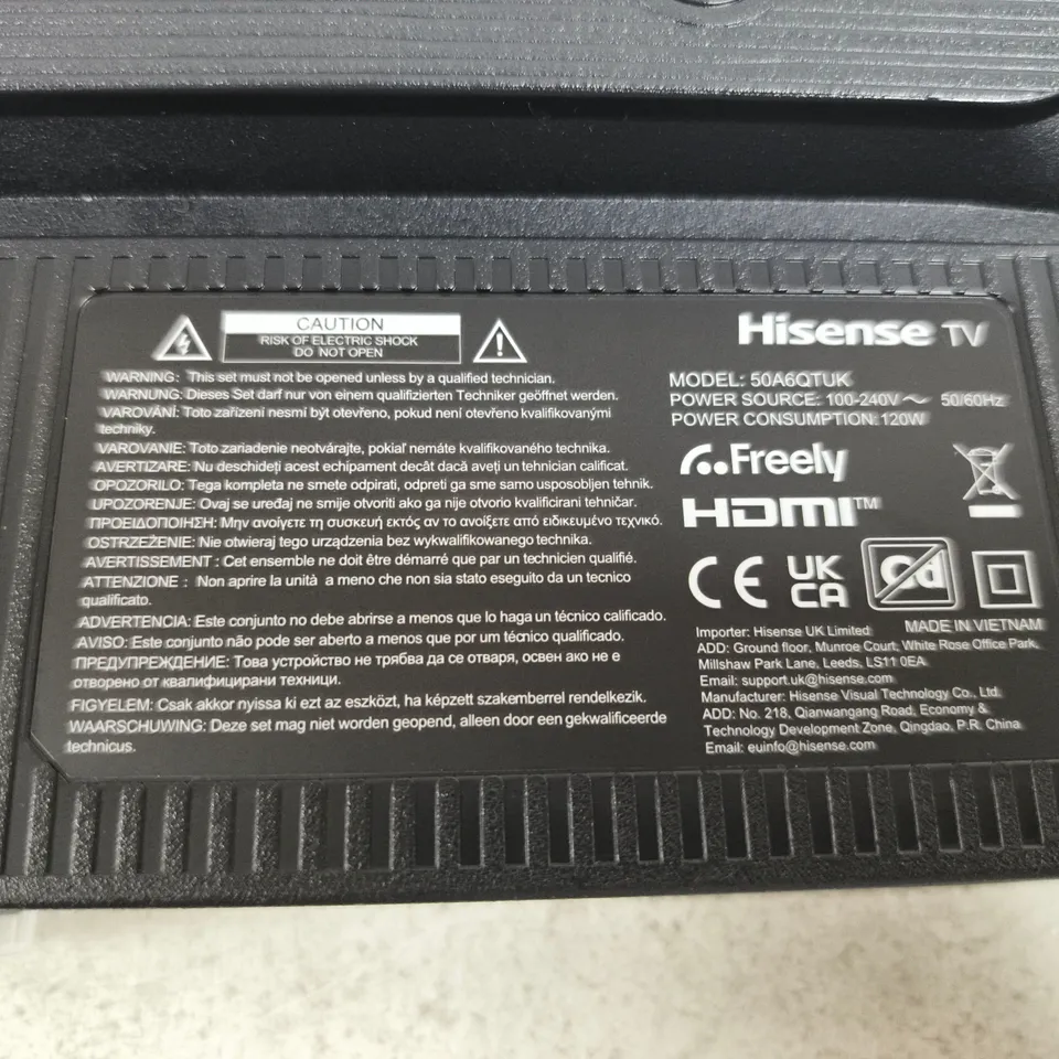 HISENSE TV 50" TV - MODEL 50A6QTUK