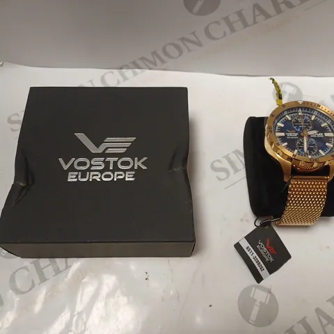 BOXED VOSTOK EUROPE BLACK/GOLD/NAVY WATCH