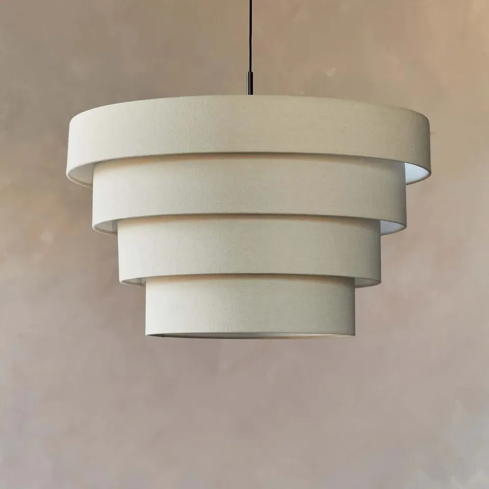 BOXED DANETTI MADISON NATURAL LINEN ROUND ADJUSTABLE PENDANT LIGHT