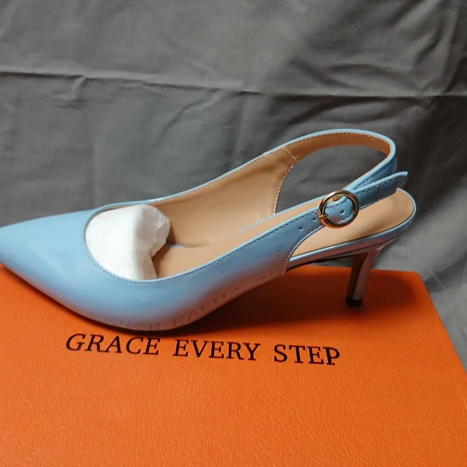 GRACE EVERY STEP WOMEN'S LIGHT BLUE PATENT SLINGBACK HEELS, EU 38, BOXED