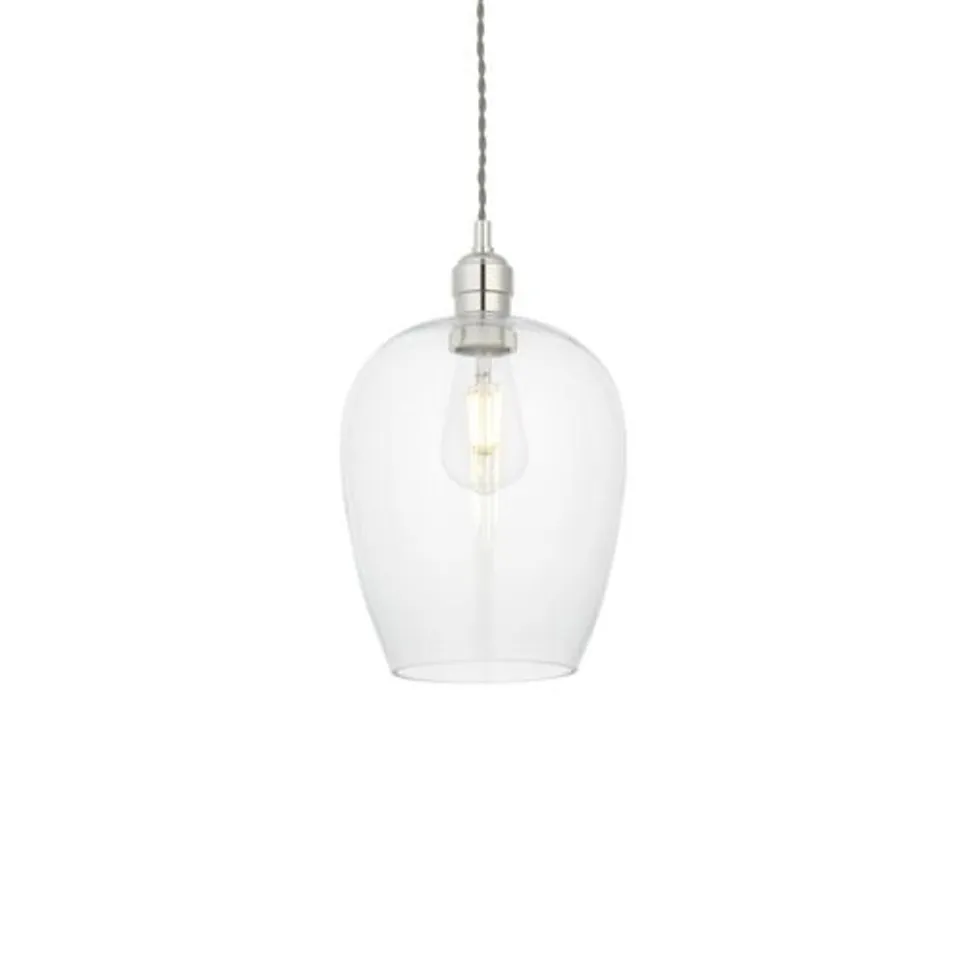 BOXED MILO LIGHTING CHIARORE CEILING PENDANT 1 LIGHT BRIGHT NICKEL PLATE WITH CLEAR GLASS SHADE