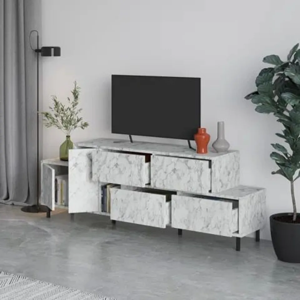 BOXED HERMES TV STAND - MARBLE EFFECT (2 BOXES)