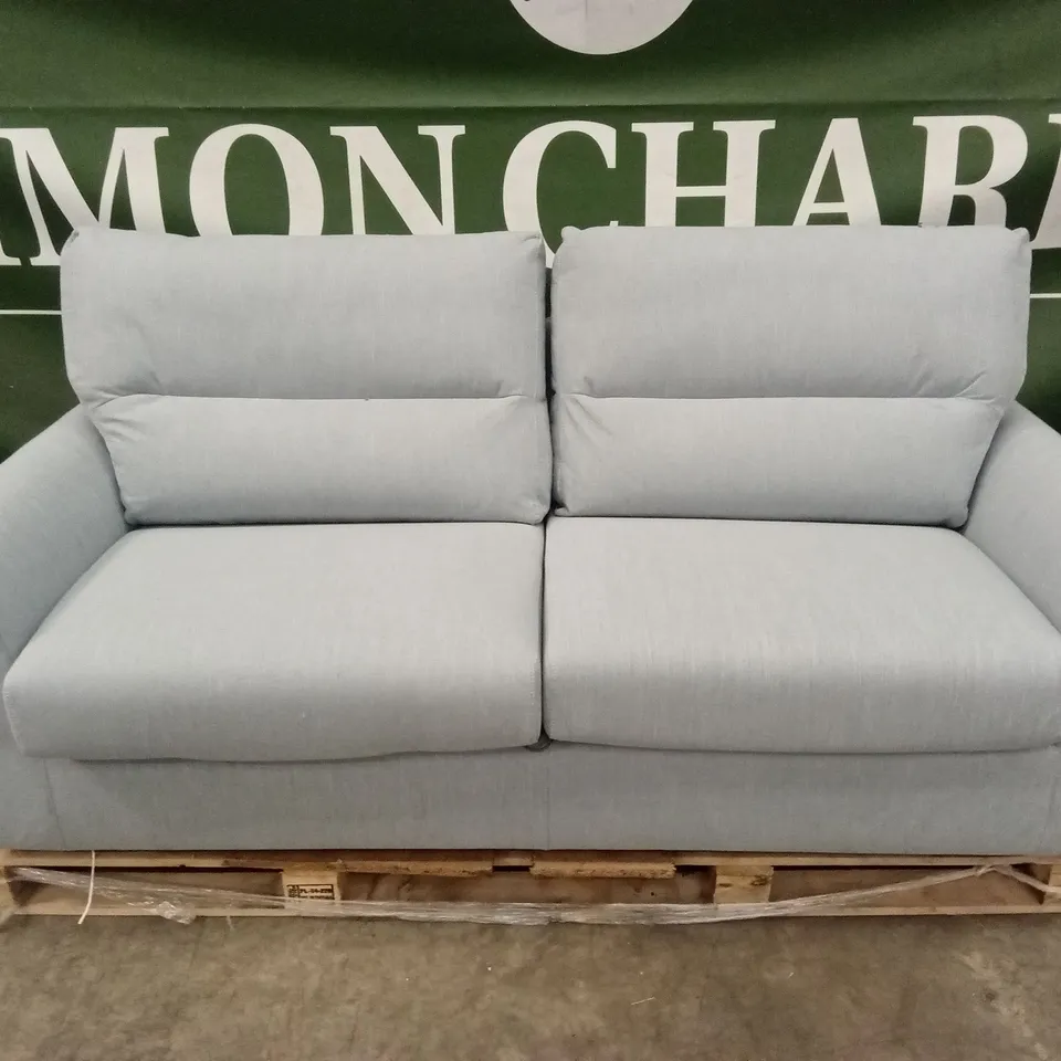 QUALITY DESIGNER ITALIAN MADE 3 SEATER SKY BLUE FABRIC SOFABED