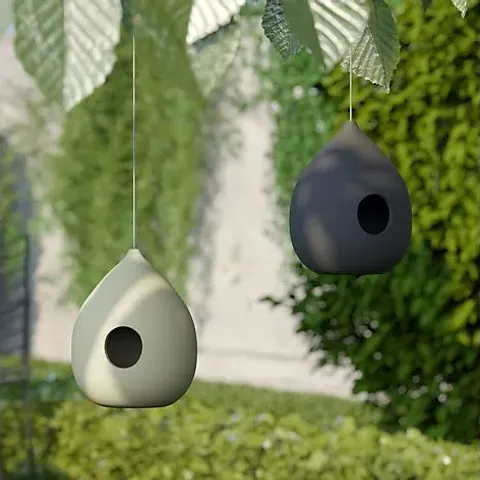 BOXED K BY KELLY HOPPEN SET OF TWO CERAMIC HANGING TEARDROP BIRD FEEDERS