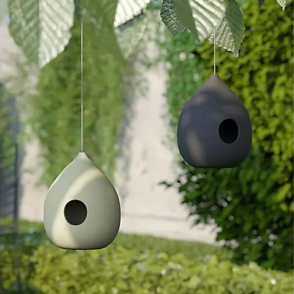 BOXED K BY KELLY HOPPEN SET OF TWO CERAMIC HANGING TEARDROP BIRD FEEDERS