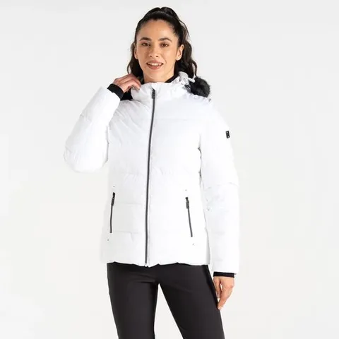 BRAND NEW DARE 2B WOMEN'S GLAMOURIZE V BAFFLED SKI JACKET IN WHITE - SIZE 14