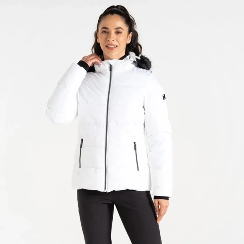 BRAND NEW DARE 2B WOMEN'S GLAMOURIZE V BAFFLED SKI JACKET IN WHITE - SIZE 14