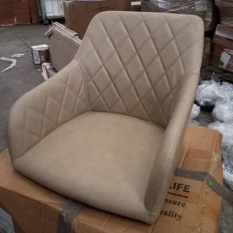 BOXED SET OF 2 MOREE FAUX LEATHER SWIVEL DINING CHAIRS - BEIGE