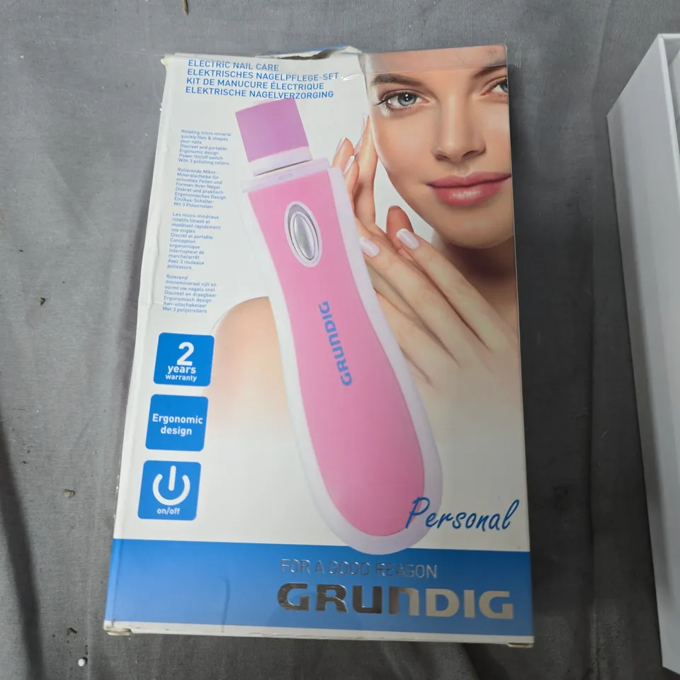 BOX OF APPROXIMATELY 7 ASSORTED ITEMS INCLUDING GRUNDIG ELECTRIC NAIL CARE KIT – PERSONAL MANICURE & PEDICURE 