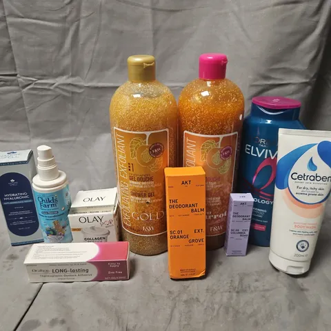 APPROXIMATELY 15 ASSORTED HEALTH & BEAUTY PRODUCTS TO INCLUDE OLAY POP REFILL COLLAGEN PEPTIDE, CETRABEN BODY WASH, LOREAL ELVIVE THICKENING SHAMPOO, ETC 