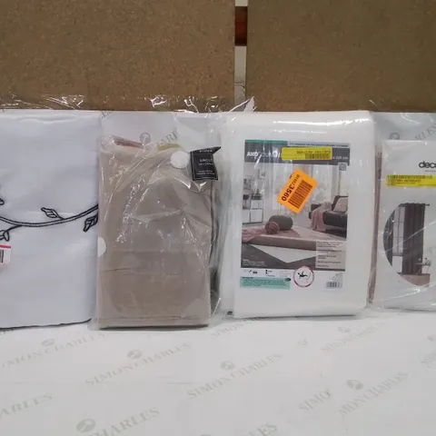 BOX OF APPROXIMATELY 10 ASSORTED ITEMS TO INCLUDE- THERMAL CURTAINS , RUG UNDERLAY , SINGLE BED DUVET ETCC