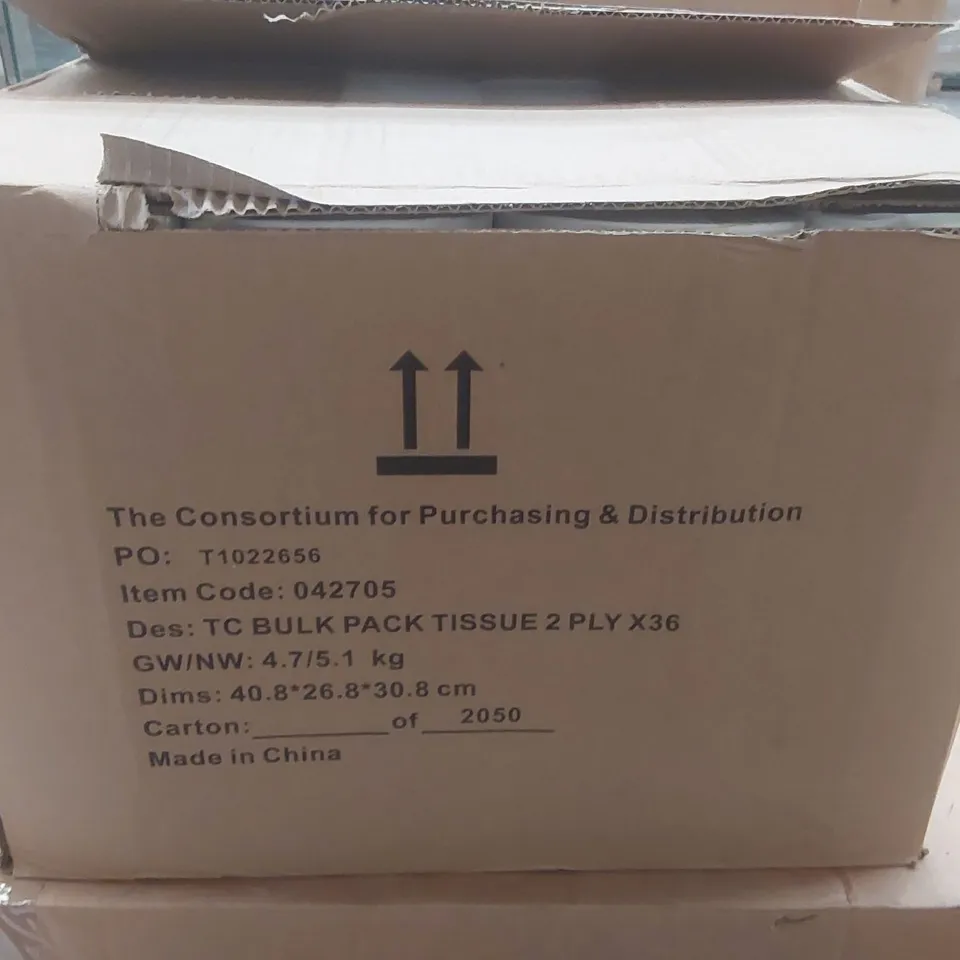 BOX CONTAINING 36 BULK PACK 2 PLY TISSUE PAPER