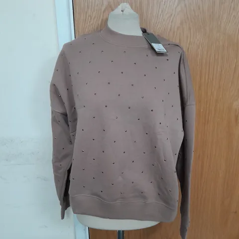 MINT VELVET RHINESTON DETAIL SWEATSHIRT IN LIGHT BROWN SIZE XL